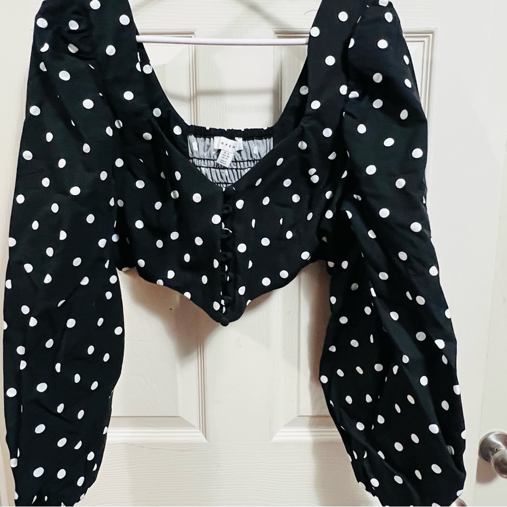 Top Shop Long Sleeve Polka Dot Button Down Top